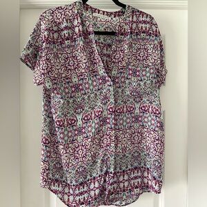 Violet & Claire Multicolor V-Neck Short Sleeve Blouse